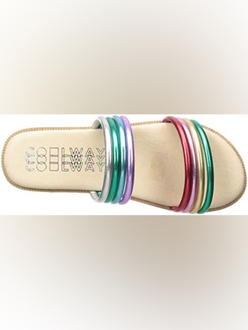 Coolway Metallic Multicolor Slide Sandal - Green, Purple, Teal, Red